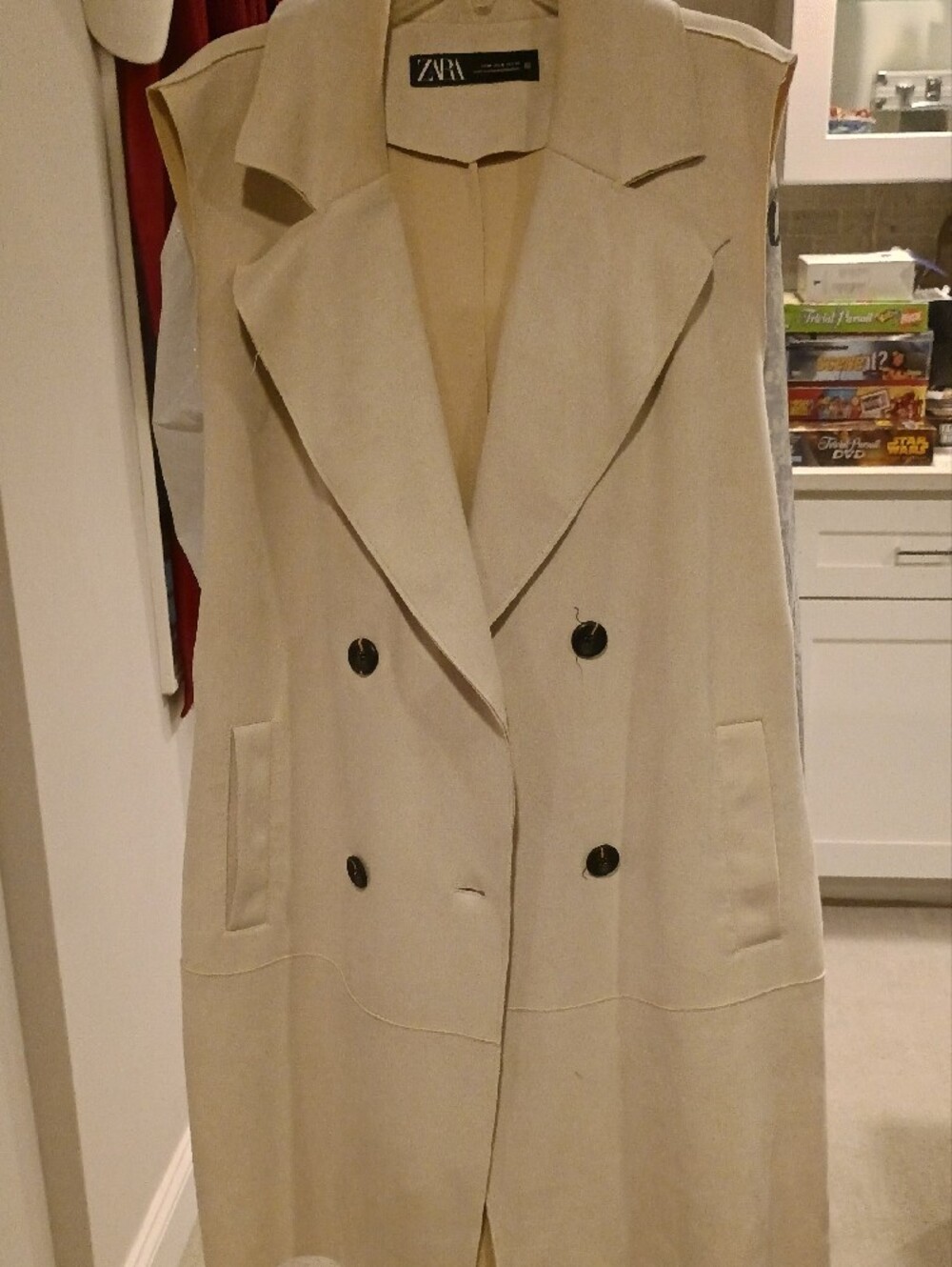 Zara Beige Sleeveless Trench Vest with Black Label - Picture 6 of 6